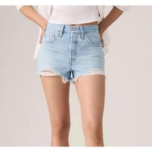 Levi's 501 Light Wash Distressed Denim Shorts - Size 28
